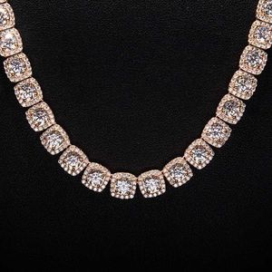 Kibo Jewelry 8mm Mens Dancing Diamond 925 Silver with Rose Gold Plated Moissanite Necklace Iced Out Moissanite Cluster Chain