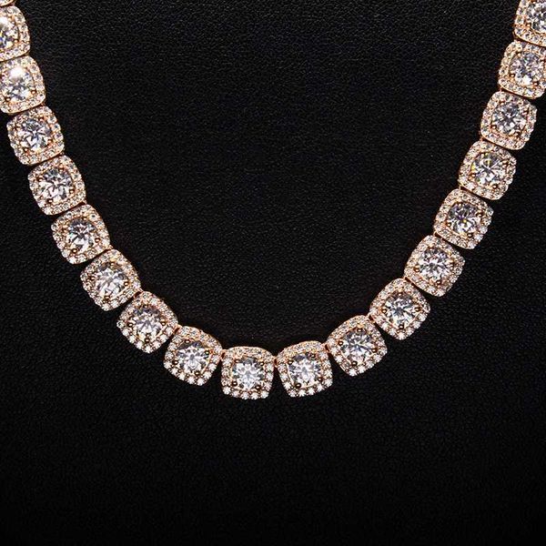 Kibo Jewelry 8mm Mens Dancing Diamond 925 Plata con oro rosa Moissanite Collar Iced Out Moissanite Cluster Chain