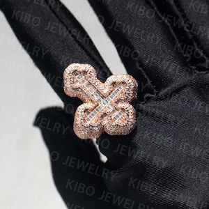 KIBO Sieraden Volledig Iced Out Hip Hop Voor Heren Vergulde Sterling Sier VVS Baguette Moissanite Diamond Cross Ring