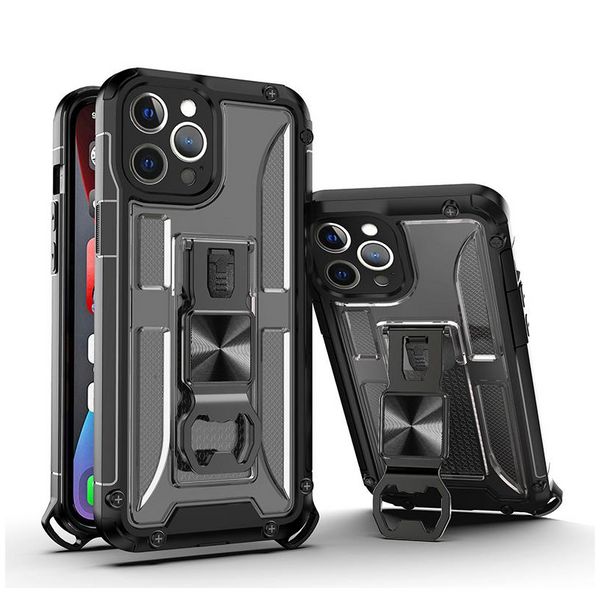 Étuis de téléphone avec béquille pour iPhone 13 Pro Max 12 Mini 11 XSMAX XR XS/X 8/7 Plus PC TPU Support de voiture magnétique Support décapsuleur Étui de téléphone portable Couverture arrière