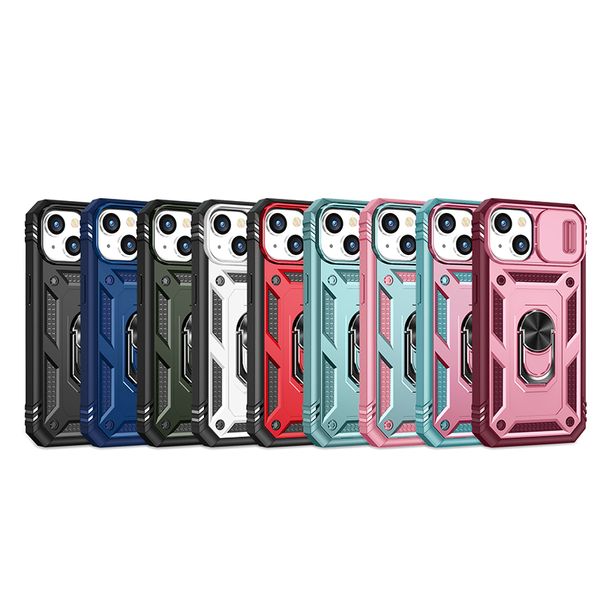 Funda para teléfono iPhone 15 14 Pro Max S24 para Apple 13 12 11 Samsung Galaxy S23 S22 Note 20 Ultra CD Patrón Ranura para tarjeta acolchada en la esquina Anillo de ventana deslizante Kickstand Coque Fundas