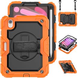 Étui pour tablette avec support rotatif à 360 degrés pour iPad Mini 6 5 4, housse en silicone robuste et robuste, étuis antichocs sûrs pour enfants avec protecteur d'écran, sangle d'épaule en film PET