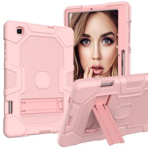 Kickstand Tablet Cases pour Samsung Galaxy Tab S6 Lite P610 P615 P613 P619 A T510 T515 Silicone PC 3 Couches Protection Antichoc Robuste Couverture Or Rose