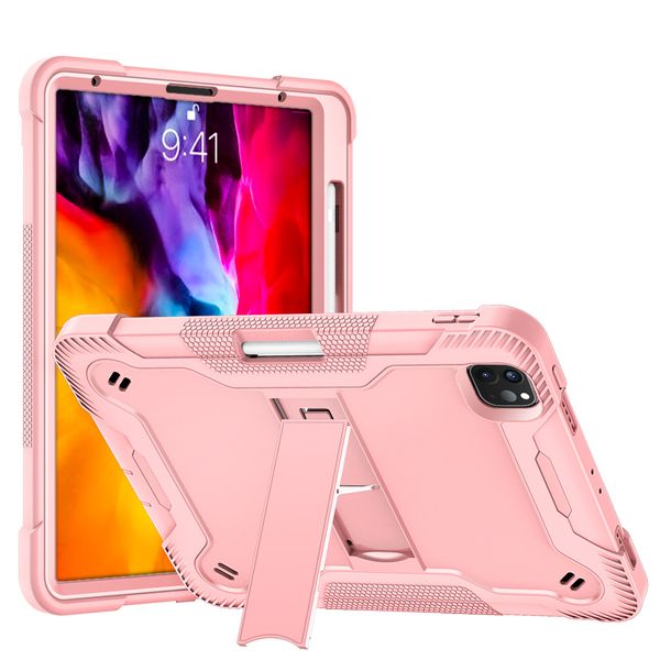 Fundas Kickstand para Tablet PC para iPad Pro 11 Air 5 4 10,9 pulgadas, cubierta antideslizante híbrida de plástico de silicona resistente a prueba de golpes con soporte incorporado