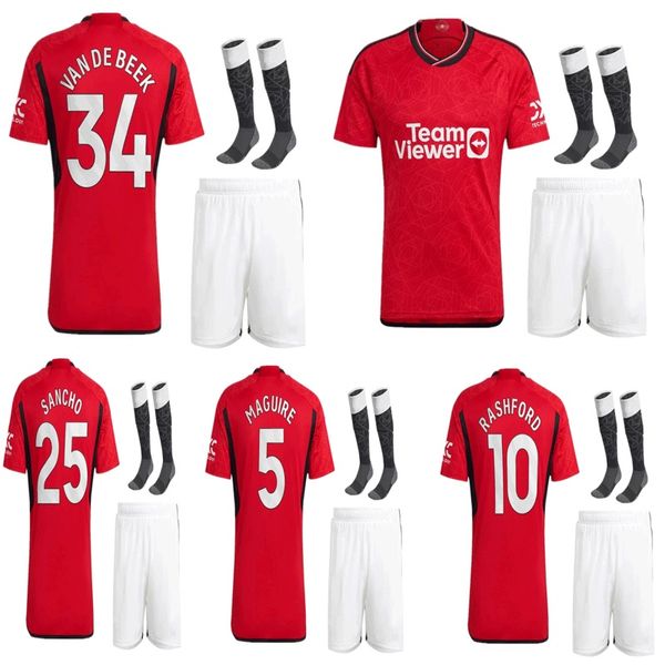 niño 2023 2024 kit de fútbol Jersey de fútbol B.FERNANDES MARTINEZ UTD RASHFORD SANCHO MARCIAL ERIKSEN personalizar Nuevo 2023-2024