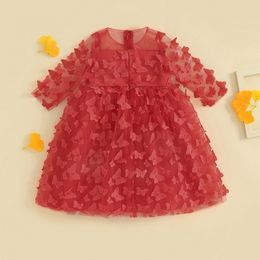 Enfant bébé fille papillon robe en Tulle saint valentin à manches courtes 3D douce robe de princesse fête printemps 240319