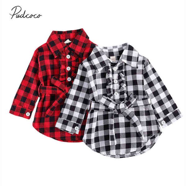 Chico bebé niña vestido a cuadros Midi manga larga solapa redonda cuello cintura alta cintura botones primavera otoño princesa camisa 0-5 años AA220303