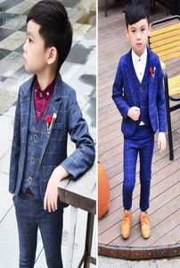 Kid Blazer past 212Yrs Kleine Jongen shirt jasje Vest Broek 4 Onderdelen Slanke Kind kostuum Bruiloft Bloemenjongen Dress227U1799499