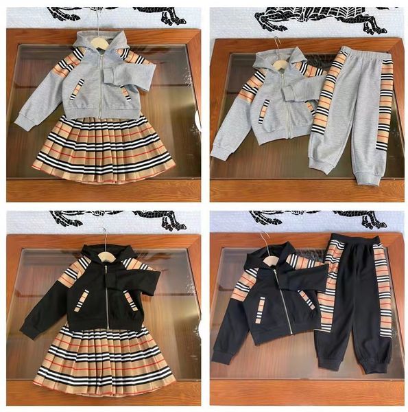 Conjunto de ropa para niño y niña, vestido de flores para niña, color gris, sudadera con capucha de manga larga de primavera y pantalones, conjuntos de diseñador para niños pequeños de 110-160 cm