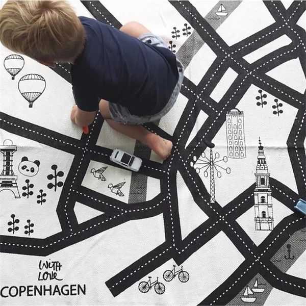 Kid Car City Scene Traffic Highway Mapa Mapa Play Mat Baby Alfombra Alfombra para niños Niños Slimb Game Road Carretera Game Pad Decoración del hogar 210320