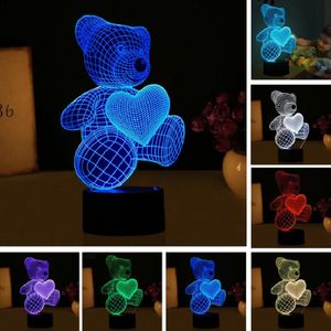 Kid Christmas Gift Toys 3D Cartoon Love Heart Bear Shape USB Table lamp LED 7 Colors Desk Lamp Night Light XD22151