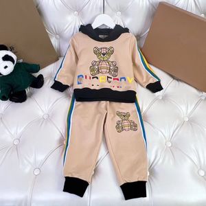 kinderkleding bruine kleur designer mode herfstkleding sets groothandel katoen materiaal babyjongenskleding hoodie en broek