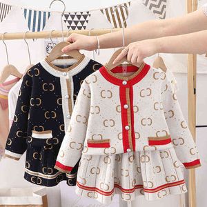 Kid kleding meisjes 2 stks gebreide truien set herfst winter prinses verjaardag partij kinderen ontwerper uniform outfits1-7 ys G220310