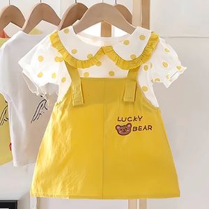 Kid Girl Dress Princess Kostuumbeer schattig strand casual babykleding mode zomer peuter outfit a1178 240428