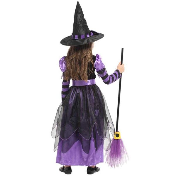 Costume de sorcière d'Halloween pour filles, tenue de carnaval imprimée avec étoiles argentées scintillantes, avec chapeau pointu, vêtements Y0913