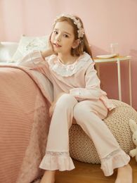 Chicas para niños lolita bordado bordado recolección collar conjuntos de pijama.
