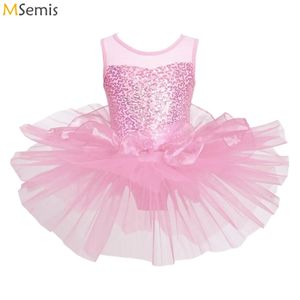 Kid Girls Sequins ballet tutu robe fête costume sans manches gymnastique justaucorps baleille de patinage artistique Costume de danse moderne 240510