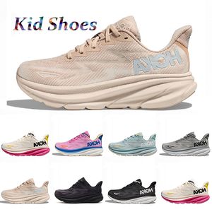 Kid Hoka One Clifton 9 Running Shoes Peuter Designer Sneakers Hokas Dames Triple Black Wit Cyclamen Sweet Lilac Shifting Sand Boys Girls Trainers Maat 28-35