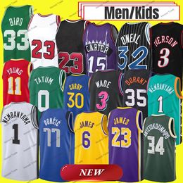 Kid Men JAMES Basketball Jersey Curry Tatum WADE booker jokic BIRD Oneal Bryant Luca Doncic Wembanyama Basketball Jersey pour garçon Mens maillots cousus 12 77 33 23 24 0