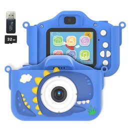 Kid Mini Camera 1080p Cartoon Selfie Toddler Digital Video Toys avec carte SD 32G pour les cadeaux d'anniversaire de Noël de Boysgirls 240509