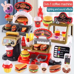 Kid Play House Game Cuisine Fast Food Restaurant Burger Frites Dessert Machine à café Caissier Set Mini Jeu de rôle éducatif Jouets 240315