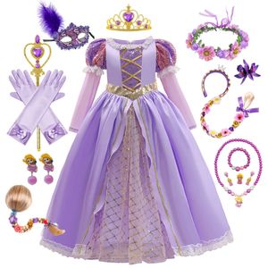 Kid Rapunzel Jurk voor Prinses Meisje Tangled Cosplay Kostuum Baby Halloween Kerstmis Carnaval Verjaardagsfeestje Fancy 240109