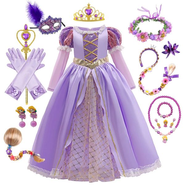 Enfant Raiponce Robe pour Princesse Fille Tangled Cosplay Costume Bébé Halloween Cosplay Noël Carnaval Fête D'anniversaire Fantaisie 240323