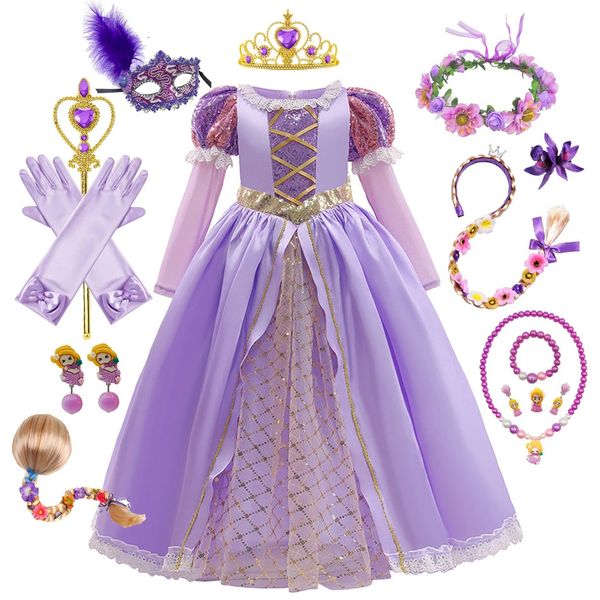 Kid Rapunzel Robe pour la princesse Girl Tangled Cosplay Costume Baby Halloween Cosplay Christmas Carnival Birthday Party Fancy 240425