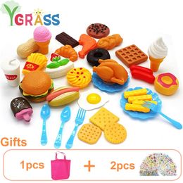 Kid's Kitchen Set Girls Toys Fast Food Pretend Play Cooking Games Miniature Foods Toy Dishes Products For Children LJ201009