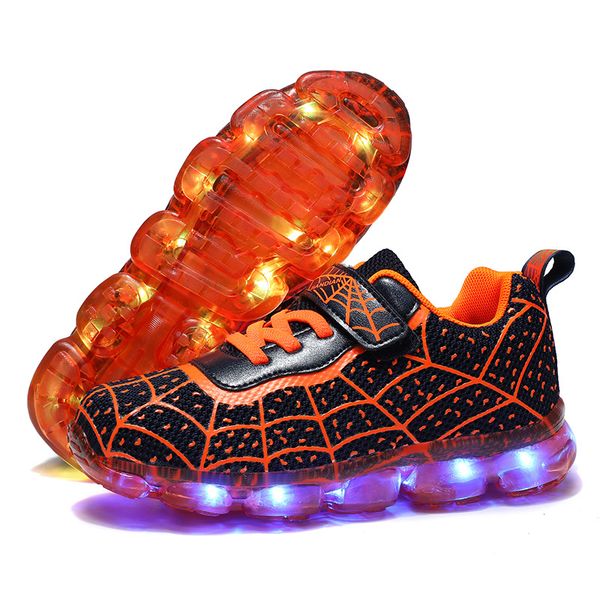 Zapatillas de deporte para niños, zapatillas deportivas con luz LED, zapatillas para correr con recarga intermitente para niños y niñas, zapatos informales, zapatos de monopatín Web de dibujos animados