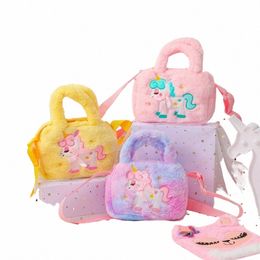 Kid Licorne broderie peluche sacs à main et sacs à main petites filles arc-en-ciel moelleux sac à main mignon carto fourrure sac à bandoulière T1u4 #