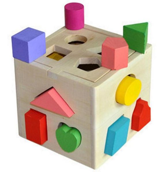 Kid Wooden Block Toys Classic Multi Shape Cube Color Learn Gift Juguetes Brinquedos multifonction Box6948993