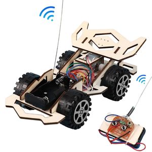 Enfant en bois bricolage assemblage 4 CH électrique RC voiture de course modèle Science expérience jouet cadeaux intéressants 220715