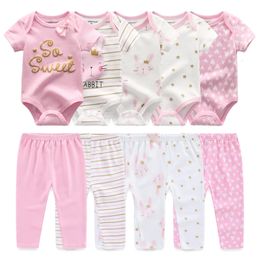 Kiddiezoom 10 PcsLot quatre saisons mode unisexe bébé garçon fille vêtements ensemble doux né body pantalon infantile tenue cadeau 240314