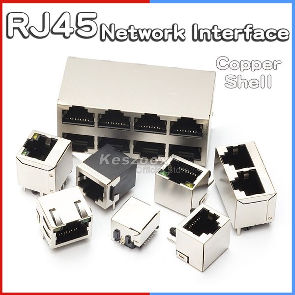 Kidisoii RJ45 Copper Shell Network Interface 8p8c Connecteur de douille de tête de cristal avec éclairage de blindage éclats sans lampe Ethernet