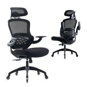 Kidol Shellder Bureau ergonomique à dossier haut pivotant en maille noire pour la maison, chaise d'ordinateur réglable, chaises de direction roulantes avec bras rabattables,