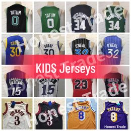 Kids 0 Tatum Basketball Jersey Shaq 15 Vince Carter Curry 34 Giannis Allen Throwback Mens New Jerseys Gestikte jeugdgeschenken voor kinderen