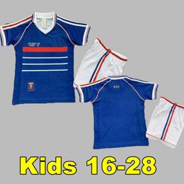 Kids 1998 Retro French Soccer Jerseys 1998 Home Jersey Zidane Henry Maillot de Foot Pogba Football Shirt Rezeguet Desailly 98 99 Kids Classic Vintage Shirts