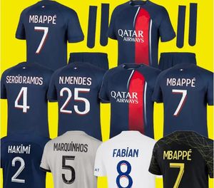 enfants 2023 maillots de football PSG MBAPPE 22 23 24 WIJNALDUM SERGIO RAMOS HAKIMI quatrième kit de football Maillots ICARDI VERRATTI Champions