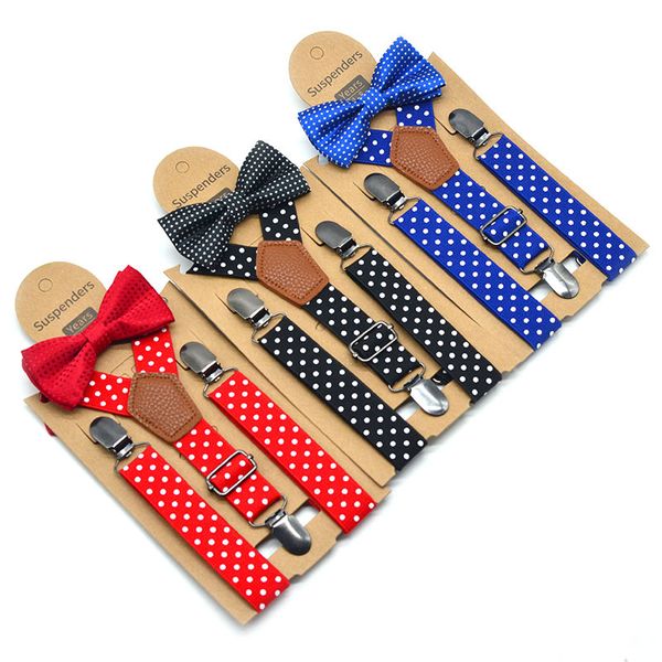 Enfants à 3 clips Point d'impression Point suspense à nœud papillon ensemble bébé garçons polka dots noix de noeud goussole élastique ensembles gentleman enfants ceinture d'épaule b426