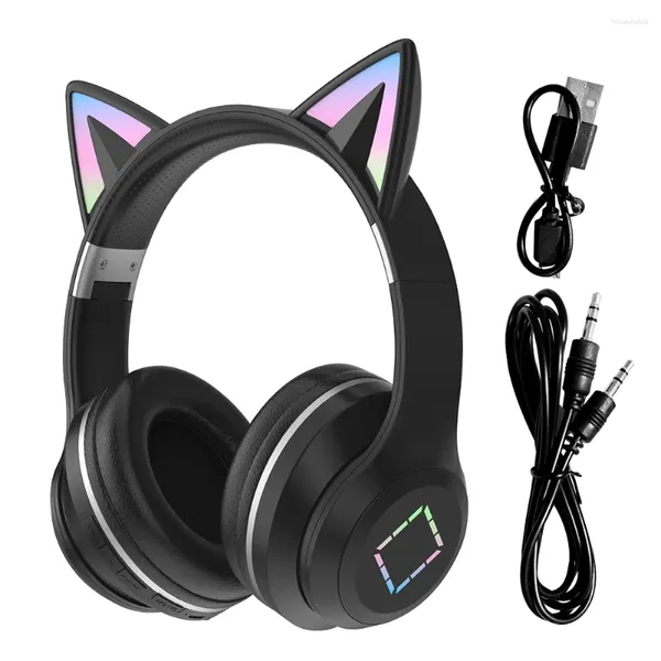 Oreja de Gato para niños y adultos, Radio FM, Cable de Audio Compatible con 5,1, regalo, auriculares inalámbricos para juegos, iluminación RGB bonita y compacta a la moda