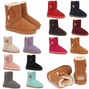 Niños Australian Classic Button Boots Botas para niños Niños Diseñador de zapatillas Furry Furry Furry Niña Boot de nieve de invierno Castaño Rojo Black Gre 61iw#