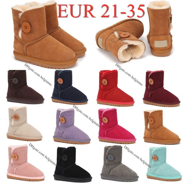 Enfants Australien Classique Bouton Filles Bottes Toddler Enfants Chaussures Designer Jeunesse Furry Sneakers bébé enfant Hiver Neige Botte moche Châtaigne Rouge Noir Gre a41y #