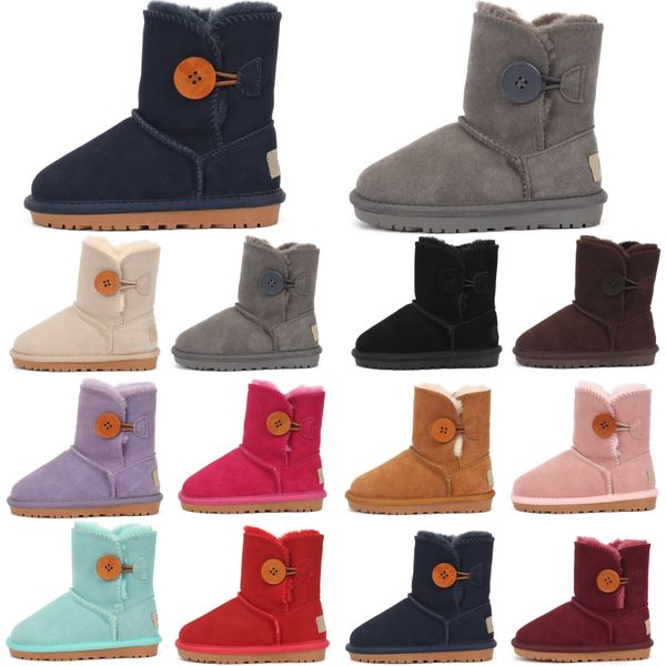 Enfants Australien Classique Bouton Filles Bottes Toddler Enfants Chaussures Designer Jeunesse Furry Sneakers bébé enfant Hiver Neige Botte moche Châtaigne Rouge Noir Gre 87CE #