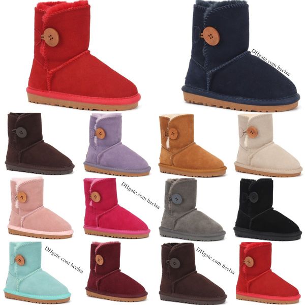 Niños Botón clásico australiano Botas para niñas Zapatos para niños pequeños Diseñador Juventud Furry Zapatillas de deporte bebé niño Invierno Botas para la nieve feo Castaño Rojo Negro Gre q82E #