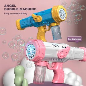 Enfants automatique électrique pistolet à bulles fusée bulle machine souffleur fabricant savon eau pistolet à bulles avec LED jouet pour enfants mariage 240329