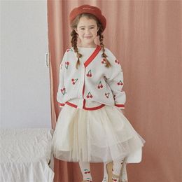 Niños Otoño Suéteres RJ Marca Invierno Niñas Cereza Estampado V-cuello Cardigan Bebé Niño Algodón Outwear Ropa para niños LJ201128