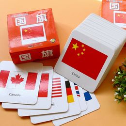 Kids baby 44pcs National Flag Cognition Card Montessori National Flag Cognitive Learning English Flash Cards Educatief speelgoed 220706