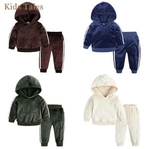 Niños Baby Boy Girl Velvet Chándal Ropa Niño Velour Sudadera con capucha TopsSweatpants Niños Athletic Sweatsuit Trajes 231220