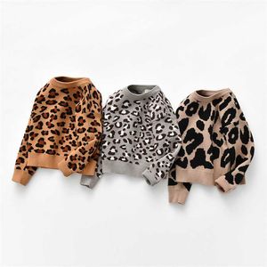 Kids Baby Jongens Sweaters Leopard Gebreide Pullover Casual Lange Mouw Kindertoppen Toddler Boy Clothes Girl 211028